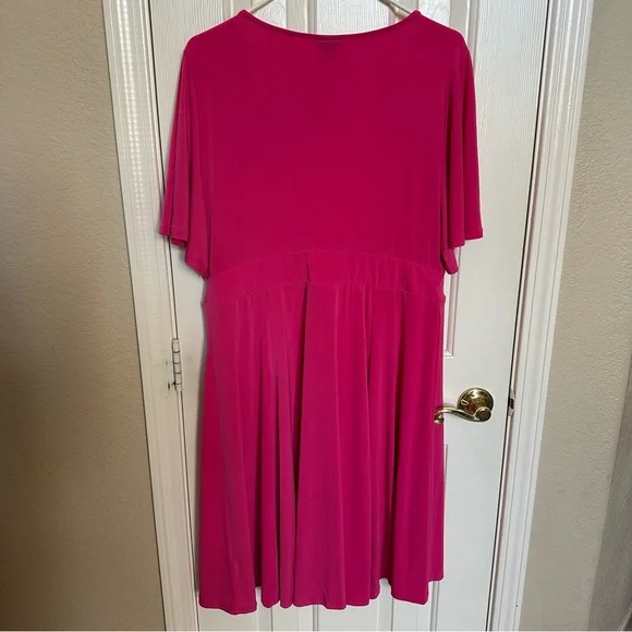 Torrid Womens Midi Skater Dress Plus 1-XL Solid Dark Pink Vacation Resort Barbie - Picture 4 of 9
